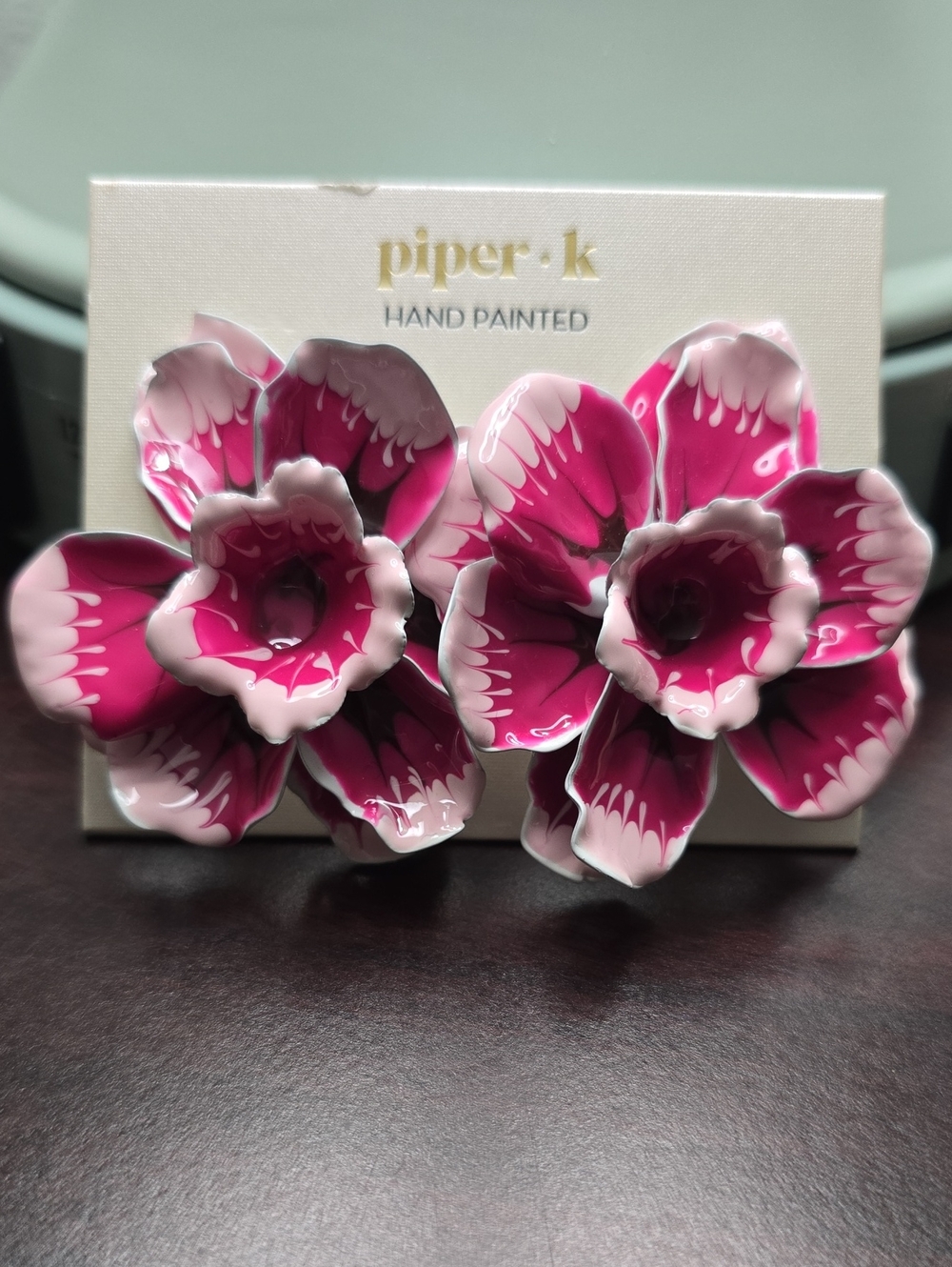 Piper K. Hand Painted Hot Pink and White Floral Earring